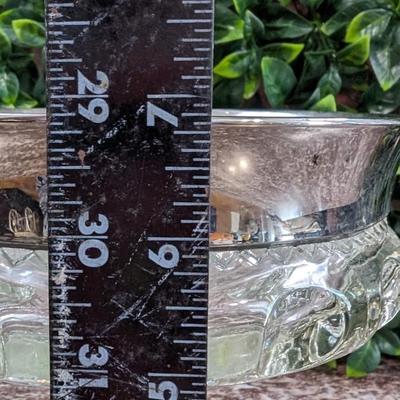 Vintage Large Glass Bowl Pedestal Metal Rim Flower Display