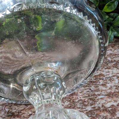 Vintage Small Glass Bowl on Pedestal Metal Rim