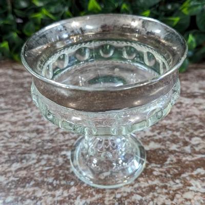 Vintage Small Glass Bowl on Pedestal Metal Rim