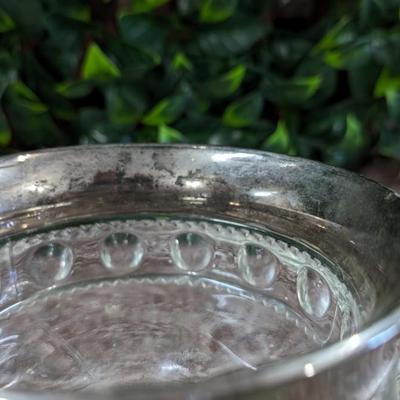 Vintage Small Glass Bowl on Pedestal Metal Rim