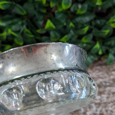 Vintage Small Glass Bowl on Pedestal Metal Rim