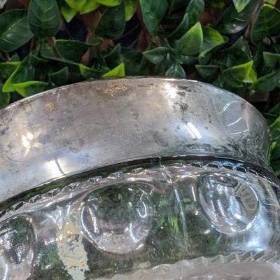 Vintage Small Glass Bowl on Pedestal Metal Rim