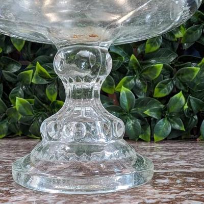 Vintage Small Glass Bowl on Pedestal Metal Rim