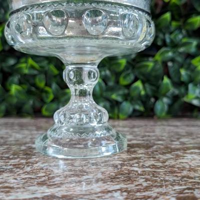 Vintage Small Glass Bowl on Pedestal Metal Rim