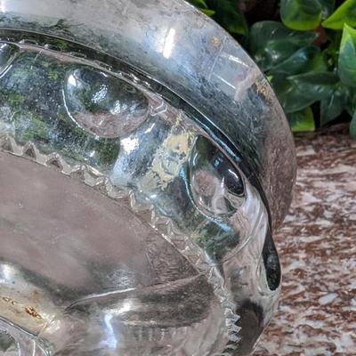 Vintage Small Glass Bowl on Pedestal Metal Rim