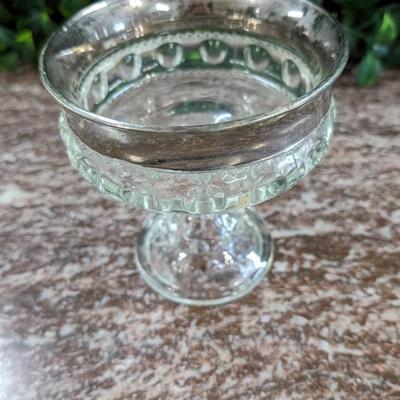 Vintage Small Glass Bowl on Pedestal Metal Rim