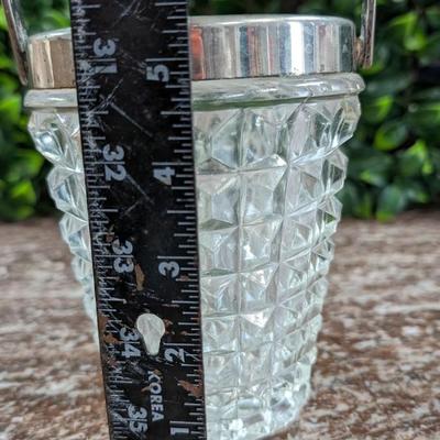 Vintage Cut Glass Crystal Ice Bucket with Silverplate Rim and Handle