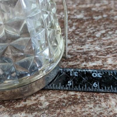Vintage Cut Glass Crystal Ice Bucket with Silverplate Rim and Handle