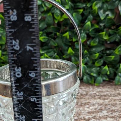 Vintage Cut Glass Crystal Ice Bucket with Silverplate Rim and Handle