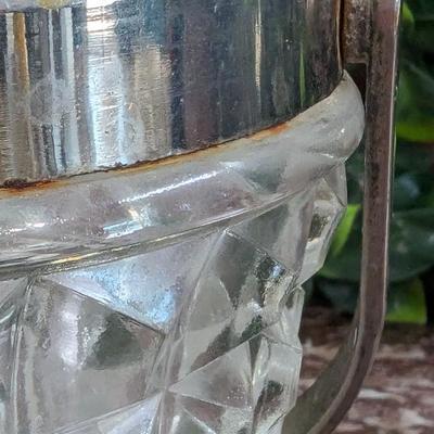 Vintage Cut Glass Crystal Ice Bucket with Silverplate Rim and Handle