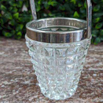 Vintage Cut Glass Crystal Ice Bucket with Silverplate Rim and Handle