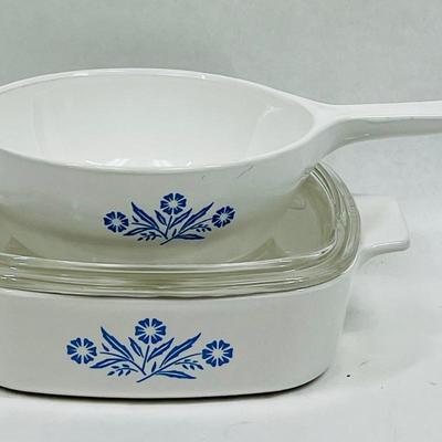 Blue Cornflower Corningware - small casserole w/lid & small handled skillet