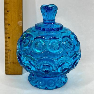 Vintage LE Smith Turquoise Blue Moon & Stars Lidded Candy Dish