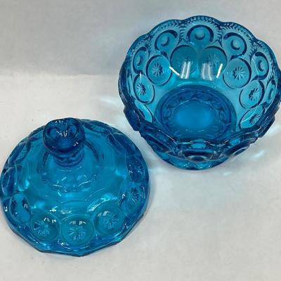 Vintage LE Smith Turquoise Blue Moon & Stars Lidded Candy Dish