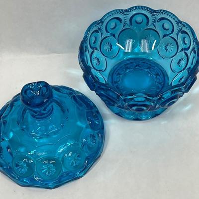 Vintage LE Smith Turquoise Blue Moon & Stars Lidded Candy Dish