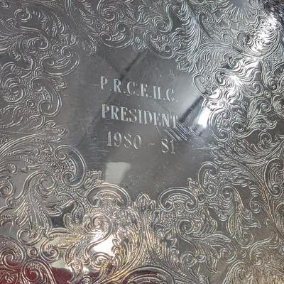 Vintage Leonard Serving Plate Dish Silverplated Engraved