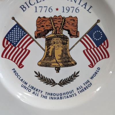 Vintage 1976 Bicentennial Ceramic Plate Bell Flags