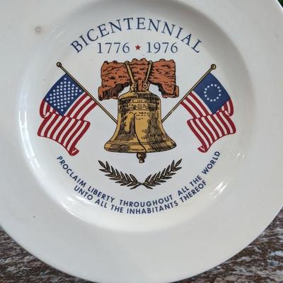 Vintage 1976 Bicentennial Ceramic Plate Bell Flags