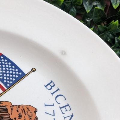Vintage 1976 Bicentennial Ceramic Plate Bell Flags