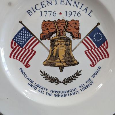 Vintage 1976 Bicentennial Ceramic Plate Bell Flags