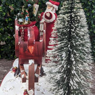 Large Santa Christmas Display Handmade 2003 with Wooden Cardinal Wagon Carrying Toy Bag
