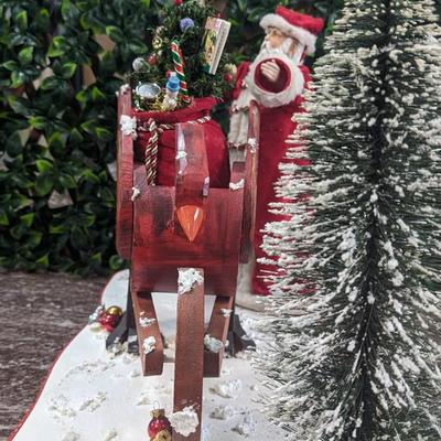 Large Santa Christmas Display Handmade 2003 with Wooden Cardinal Wagon Carrying Toy Bag