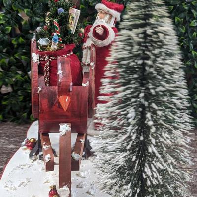 Large Santa Christmas Display Handmade 2003 with Wooden Cardinal Wagon Carrying Toy Bag