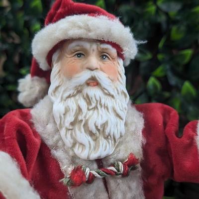 Large Santa Christmas Display Handmade 2003 with Wooden Cardinal Wagon Carrying Toy Bag