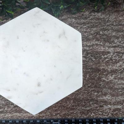 White Marble Hexagon Cake Stand Wooden Pedestal