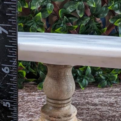 White Marble Hexagon Cake Stand Wooden Pedestal