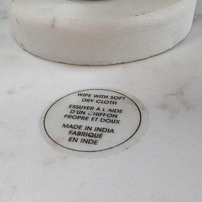 White Marble Hexagon Cake Stand Wooden Pedestal
