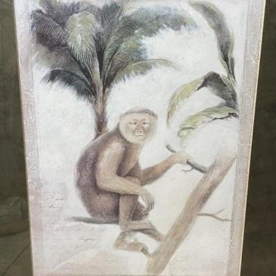 Vintage Monkey Print Mounted in a Heavy Wooden Custom Frame Size 23.5" x 28" in VG Preowned Condition.