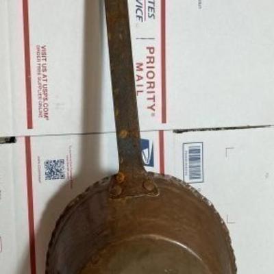 Antique/Primitive 19th Century Copper with Steel Handle Fireplace Ash Shovel 27" Tall Preowned from an Estate as Pictured.