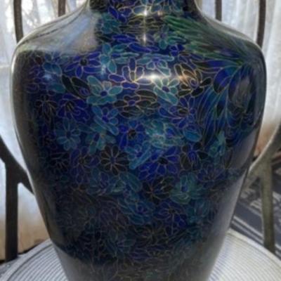 Vintage Asian Cloisonne Vase 15.25" TALL Preowned from an Estate in Fair Condition. Minor Rim Hit or Dent as Pic'd.