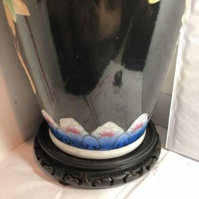 Very Large Vintage Chinese Import 24" Decorative Vase with Wooden Base Preowned from an Estate. Very Good Condition.