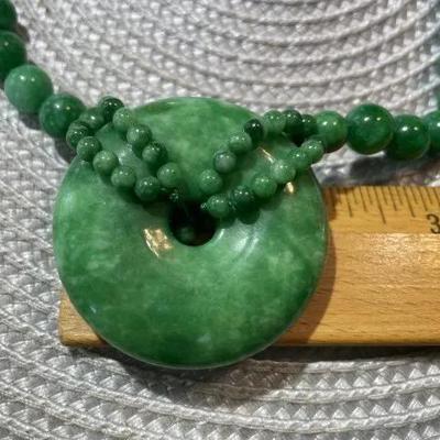 Vintage 24" Jade/Jadeite Large Bead Fashion Necklace w/2" Donut Pendant Preowned from an Estate. Very Nice Quality Beads as...