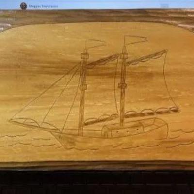Vintage Mid-Century Hand Made & Etched Large Trinket Wooden Hinged Box 16.5" Long, 7" Wide", & 4.5" Tall in...
