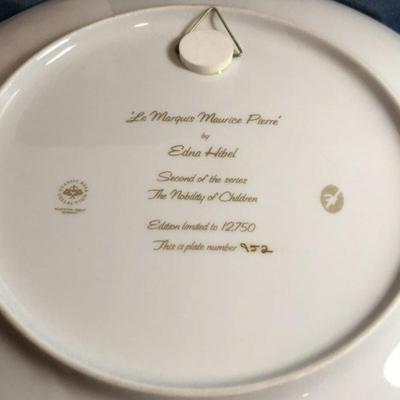 Edna Hibel Plate #2 Nobility of Children Le Marquis Maurice Pierre in Original Box w/Papers as Pictured.