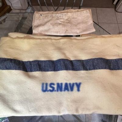 World War II Era United States Large Navy Blanket Preowned from an Estate in Fair-Good Condition.