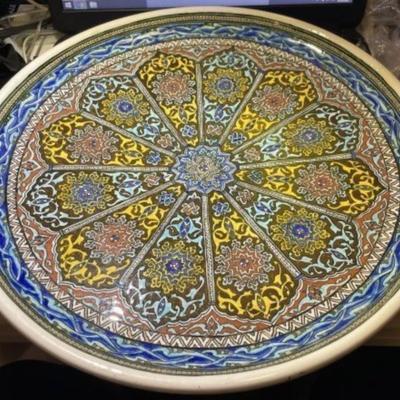Very Early Heavy Turkish Stoneware 16" Charger Dish Preowned from an Estate w/1 Rim Fleck as Pictured.