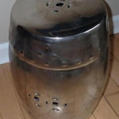 Asian Chrome Plated Ceramic/Pottery Garden Stool Approx 18in. Tall Preowned from an Estate in Good Condition.