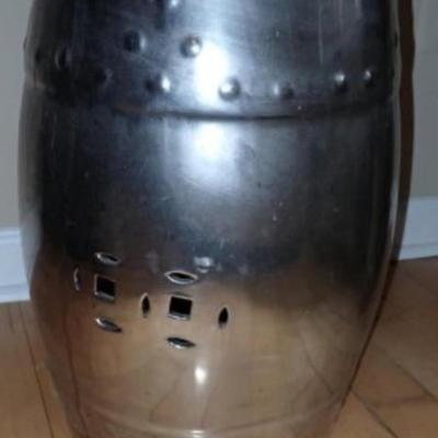 Asian Chrome Plated Ceramic/Pottery Garden Stool Approx 18in. Tall Preowned from an Estate in Good Condition.