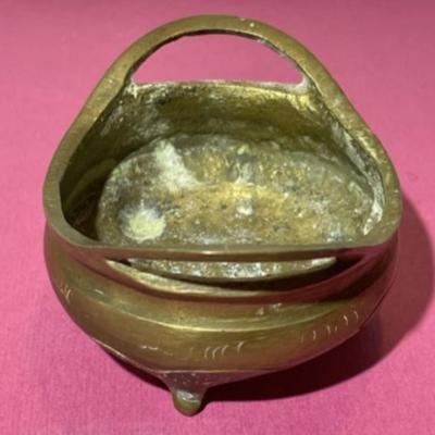 Vintage Chinese Brass Incense Bowl 2" x 2.5" in Good Preowned Condition.