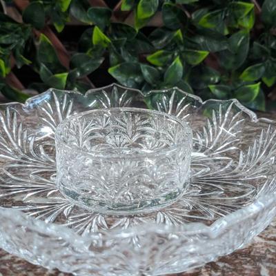 Glass Crystal 2 Piece Cracker Condiment Serving Plate