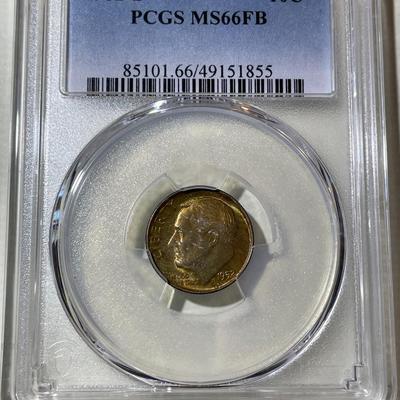 PCGS CERTIFIED 1952-D MS66 FULL BANDS SUPERB TONED ROOSEVELT SILVER DIME AS PICTURED.
