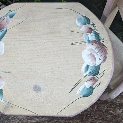 Vintage Hearts Roses Wooden Doll Table and 2 Chairs Pink Hand Painted