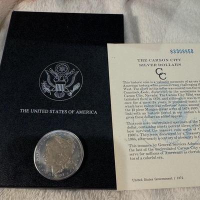 1891 CARSON CITY MORGAN UNCIRCULATED BOX AND COA