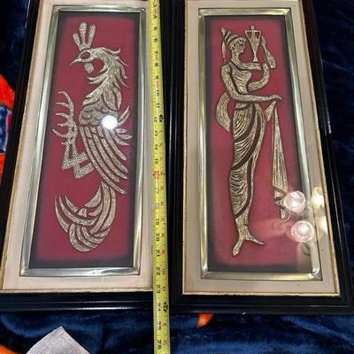 Vintage Pair Turner Wall Accessories Embossed 3D Gold Roosters Framed 24 x 12