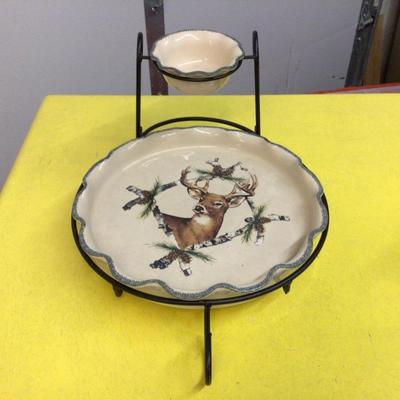 Deer Stoneware Chip and Dip Combination.