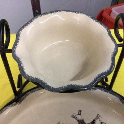 Deer Stoneware Chip and Dip Combination.